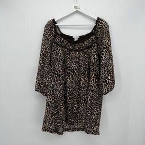 Fashion Bug Cheetah Print Blouse Top Plus Size 30/32W Y2k Style